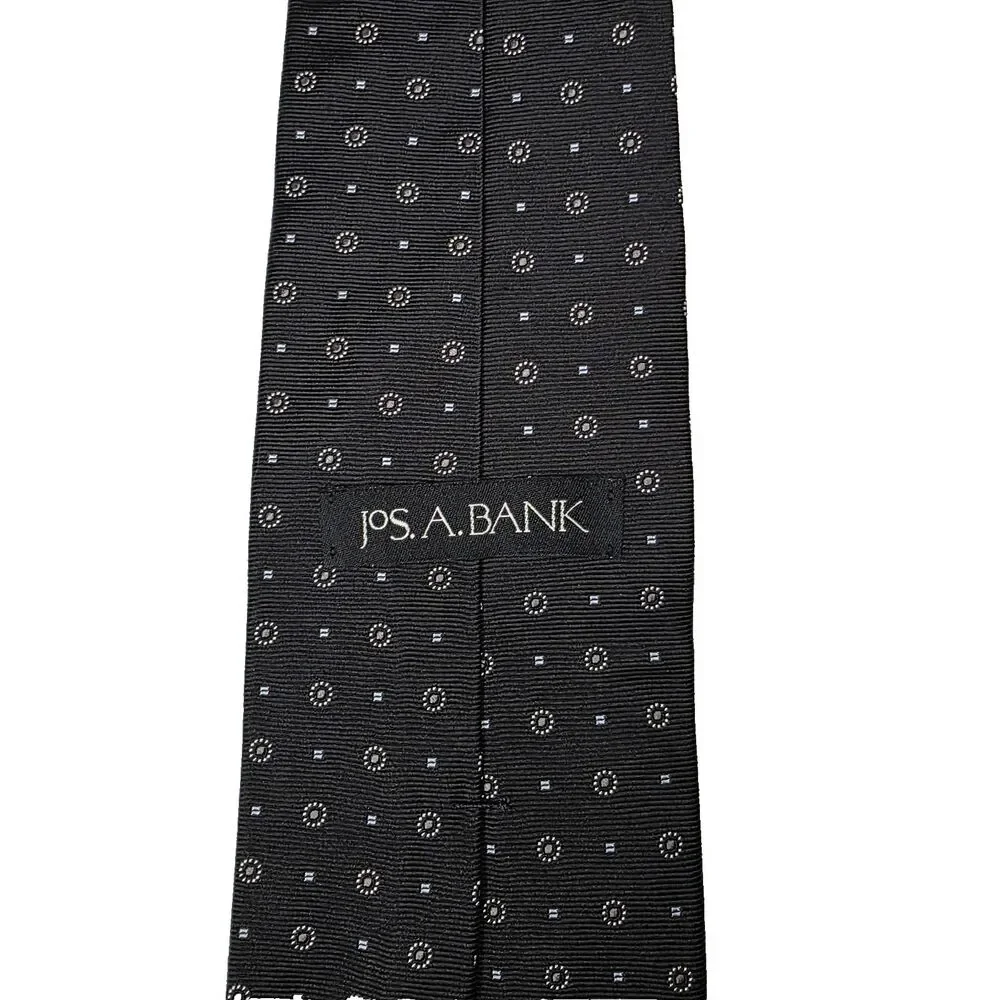 Jos. A. Bank Silk Neck Tie – Men’s Geometric Black/Gray, Made in USA, Designer